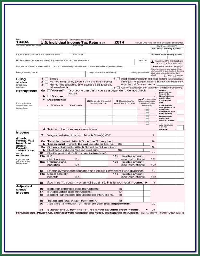 2014 Ez 1040 Tax Form