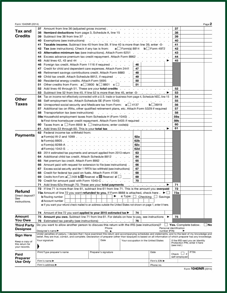2014 Fillable 1040 Tax Form