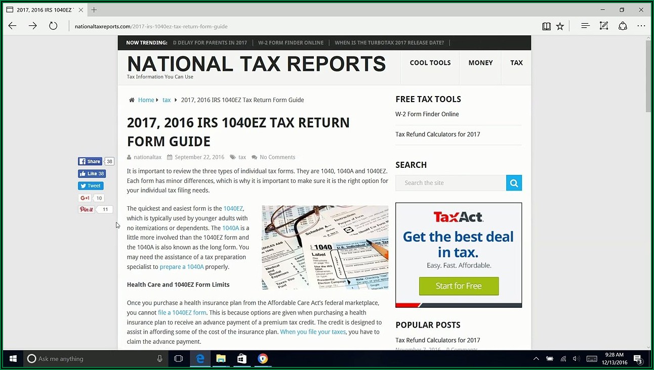 2016 Tax Return Form 1040ez