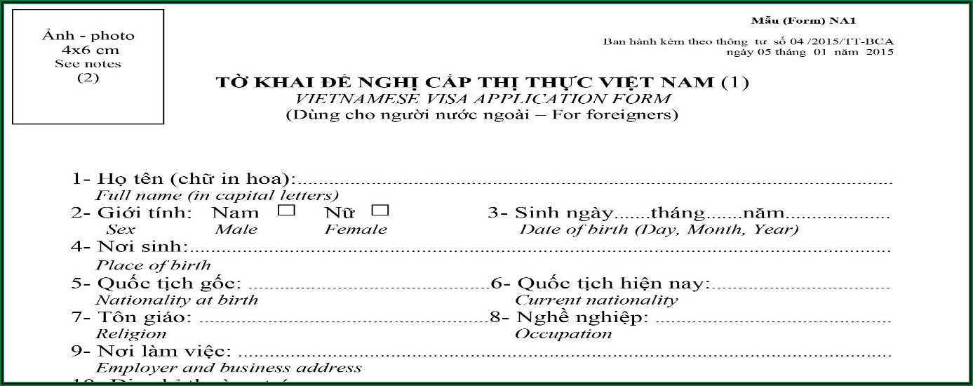 Application Form For Vietnam Visa On Arrival