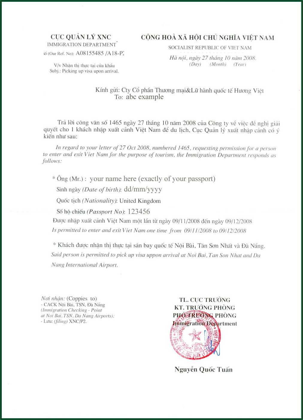 Application Form For Vietnam Visa