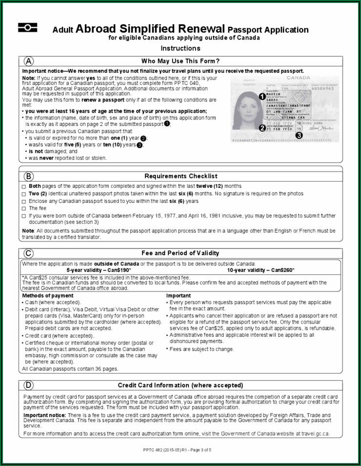 Application Form To Renew Canadian Passport