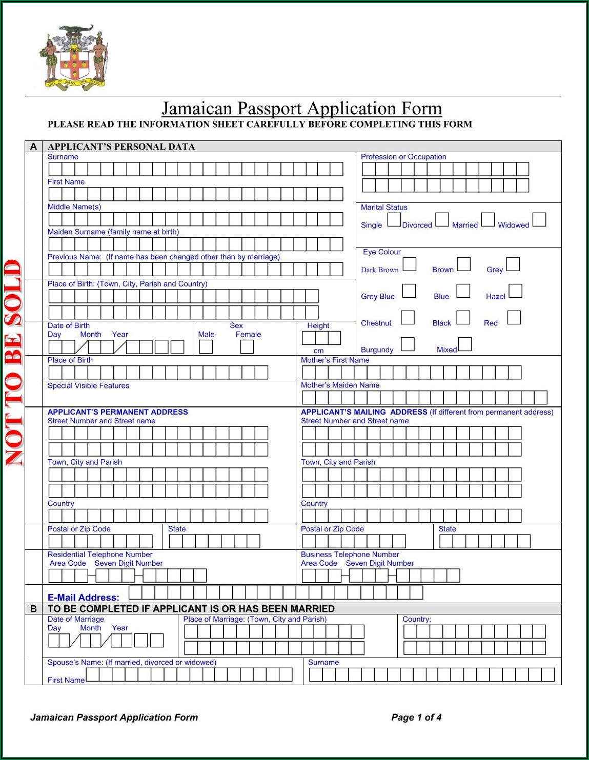 Application Form To Renew Jamaican Passport