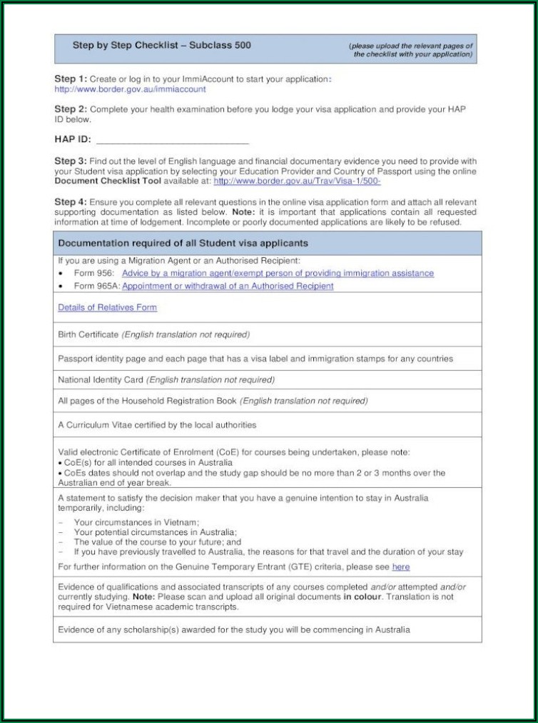 Australian Student Visa Application Form Checklist