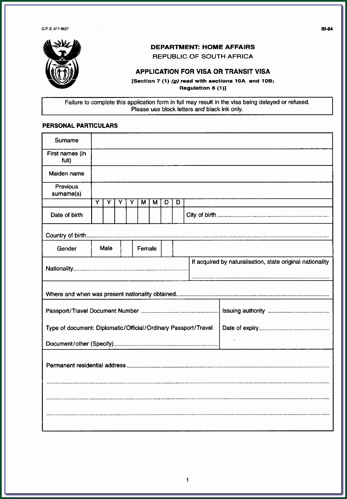 Australian Visa Application Form 1419 Download 2019 Pdf