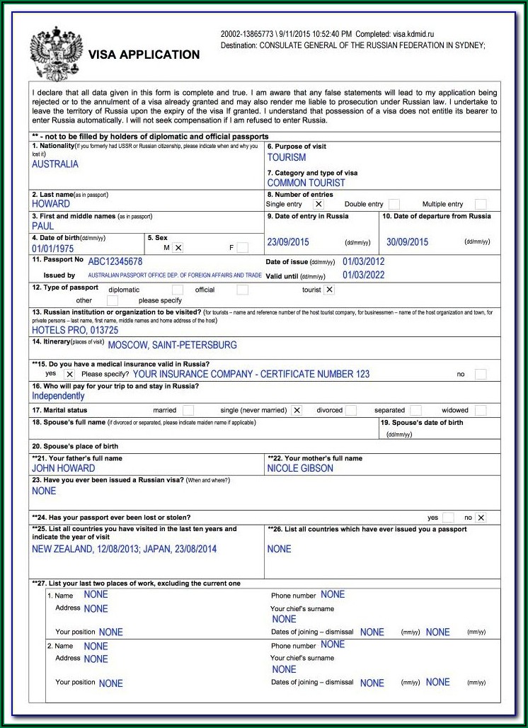 Australian Visa Application Form