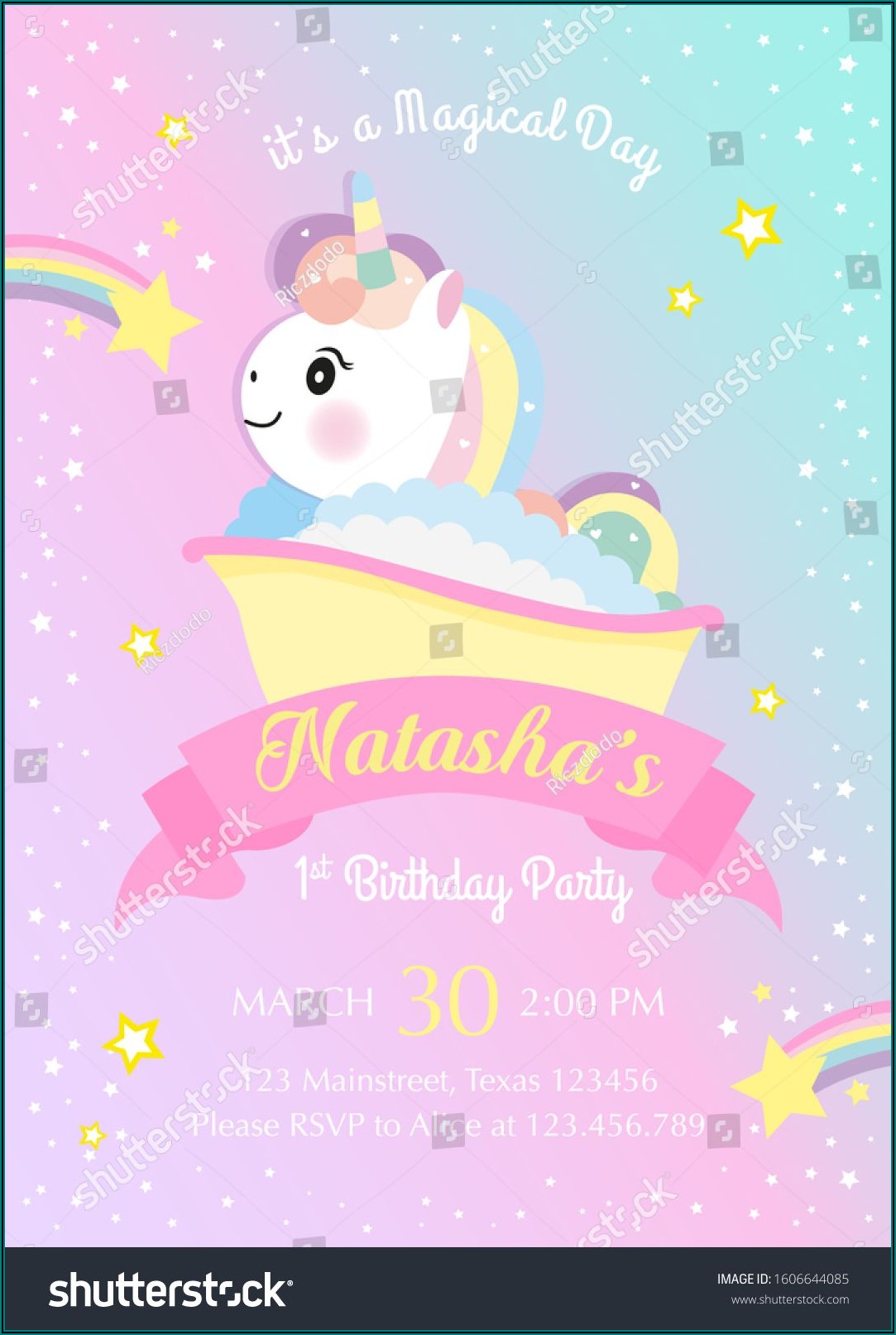 Birthday Invitation Card Template Unicorn