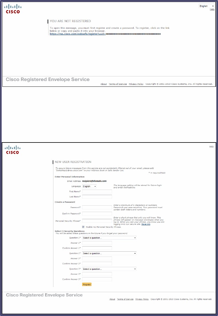 Cisco Registered Envelope Service Login