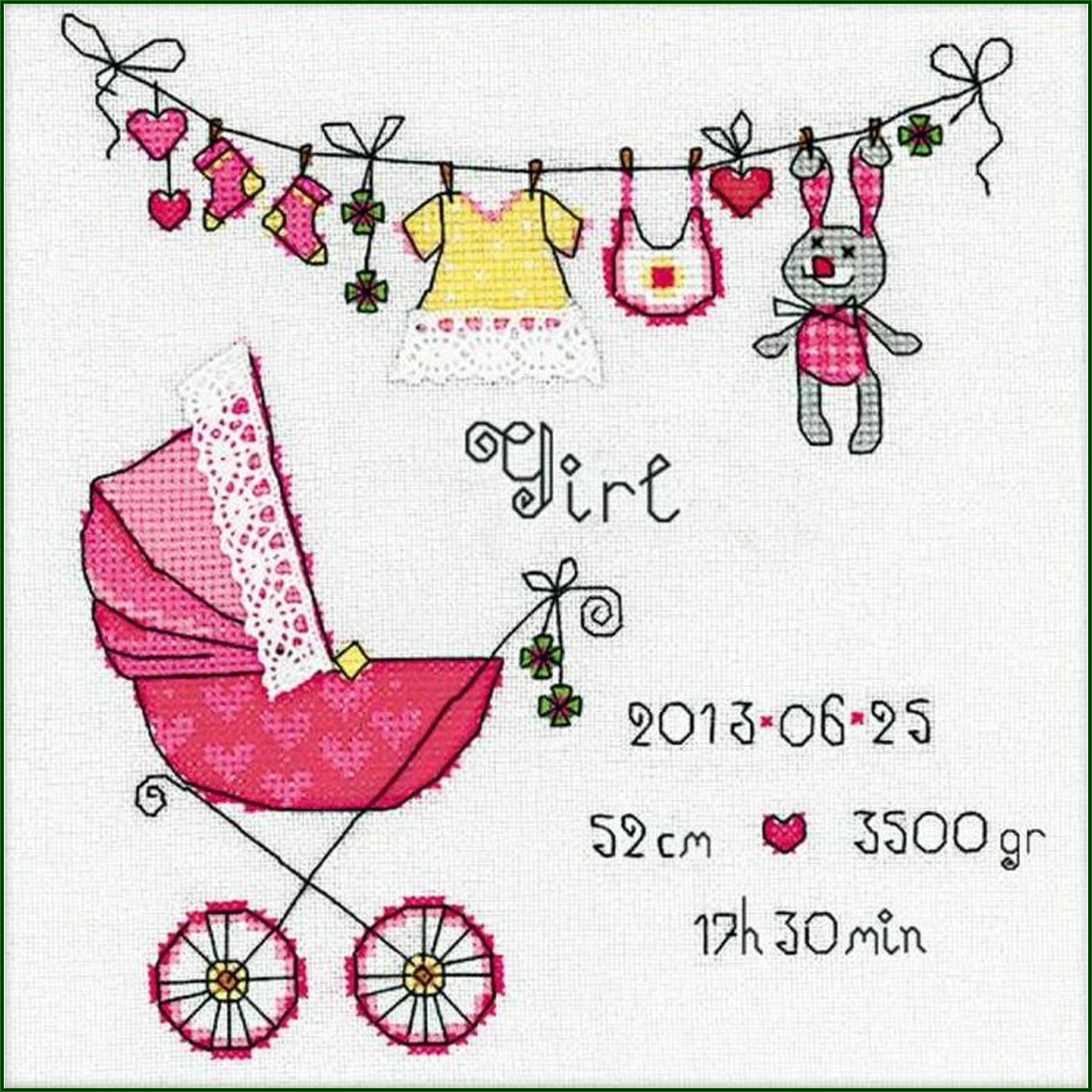 Counted Cross Stitch Birth Announcement Girl