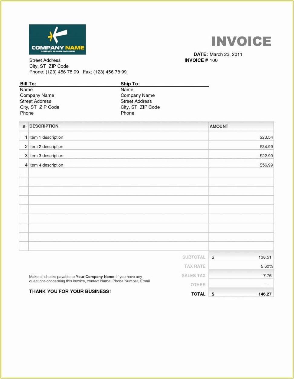 Download Sales Invoice Template Word