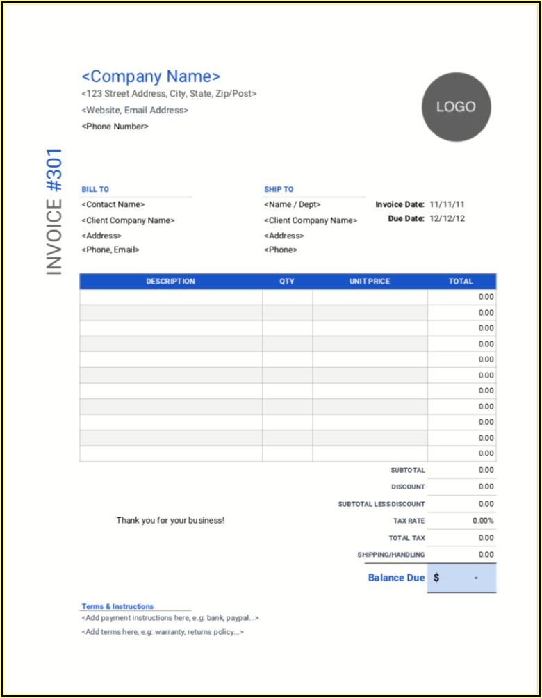 Downloadable Free Invoice Template Word
