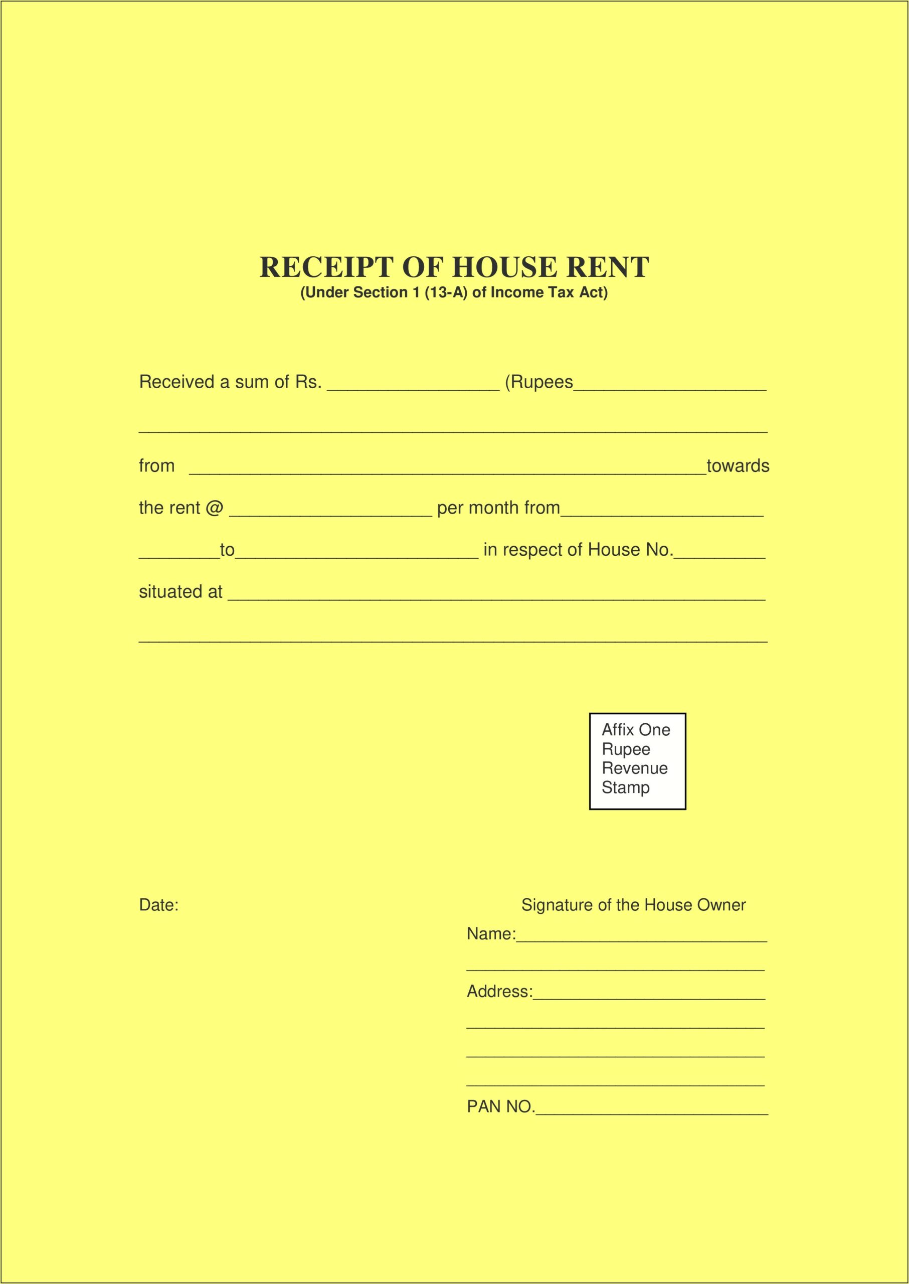 Downloadable House Rent Receipt Template Word Document