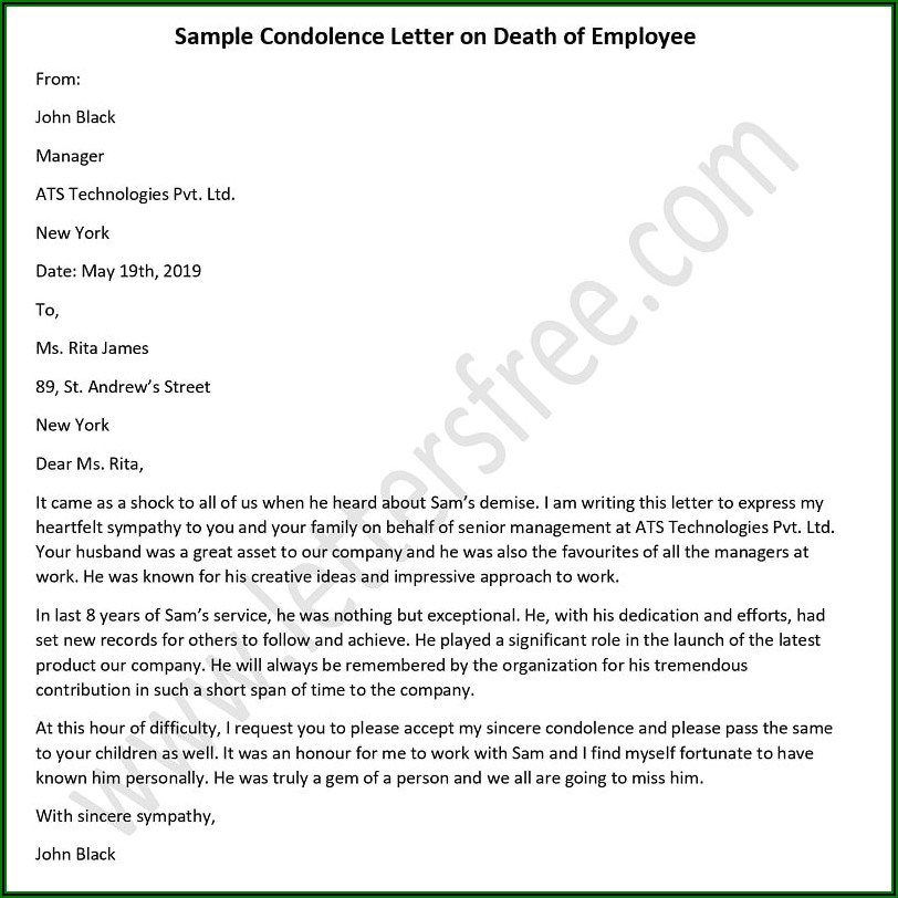 Employee Death Announcement Sample Email