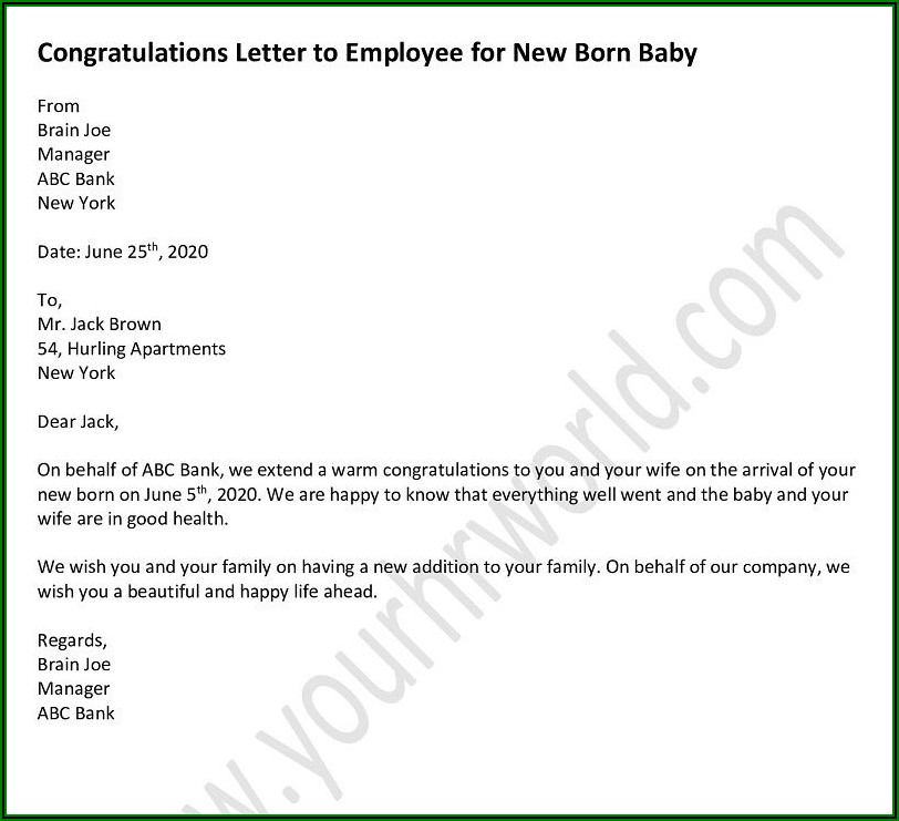 Employee New Baby Announcement Email Sample