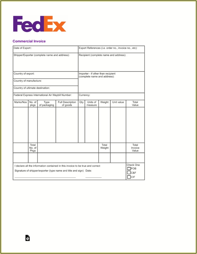 Fedex Proforma Invoice Template Pdf