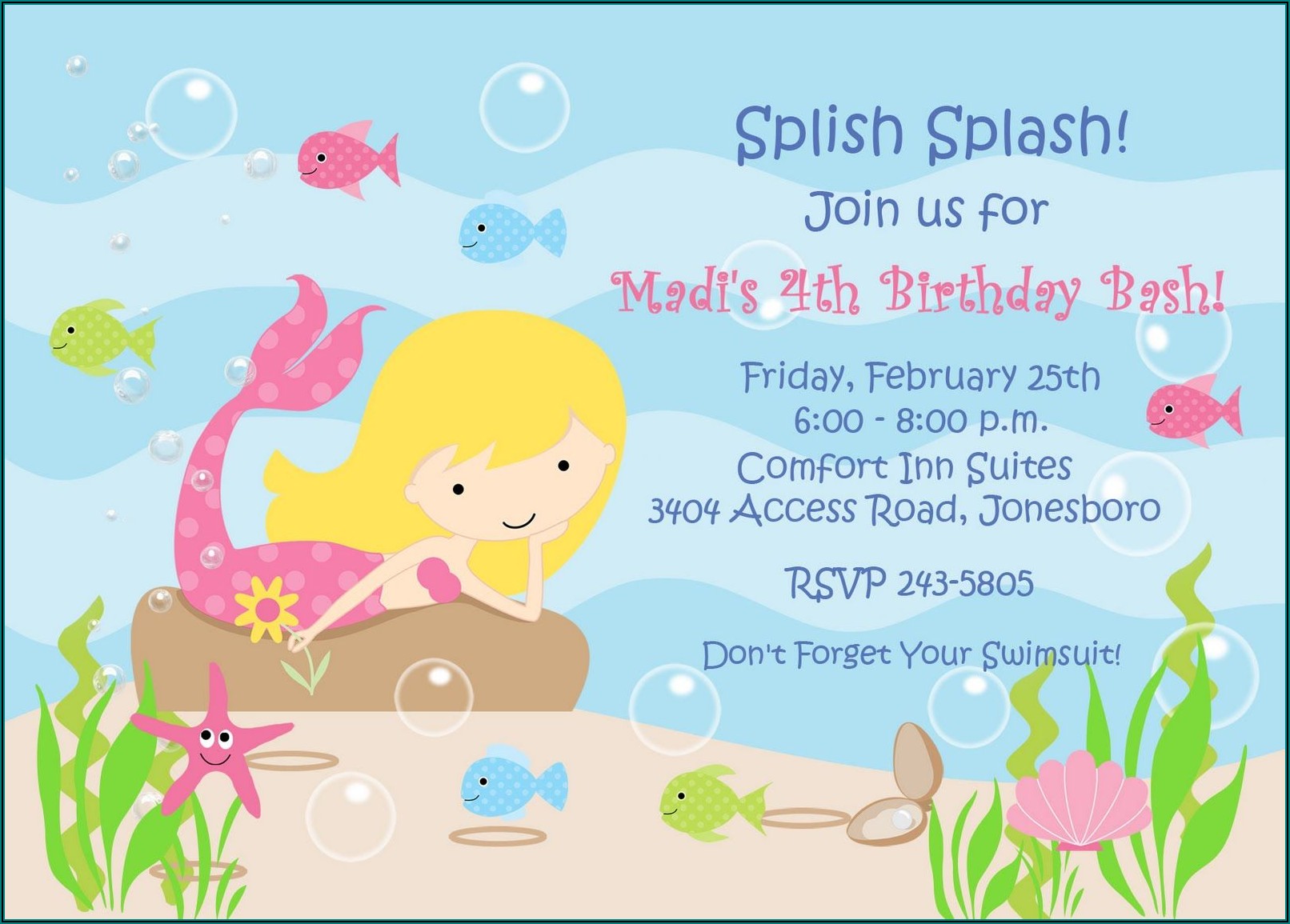Free Birthday Invitation Templates Mermaid