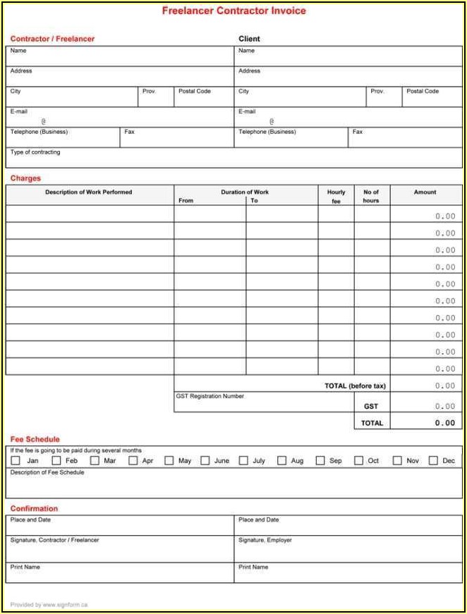 Free Blank Contractor Invoice