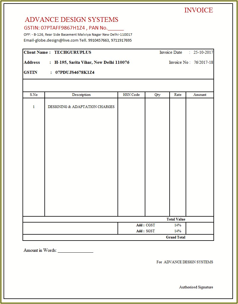 Gst Tax Invoice Format In Microsoft Word