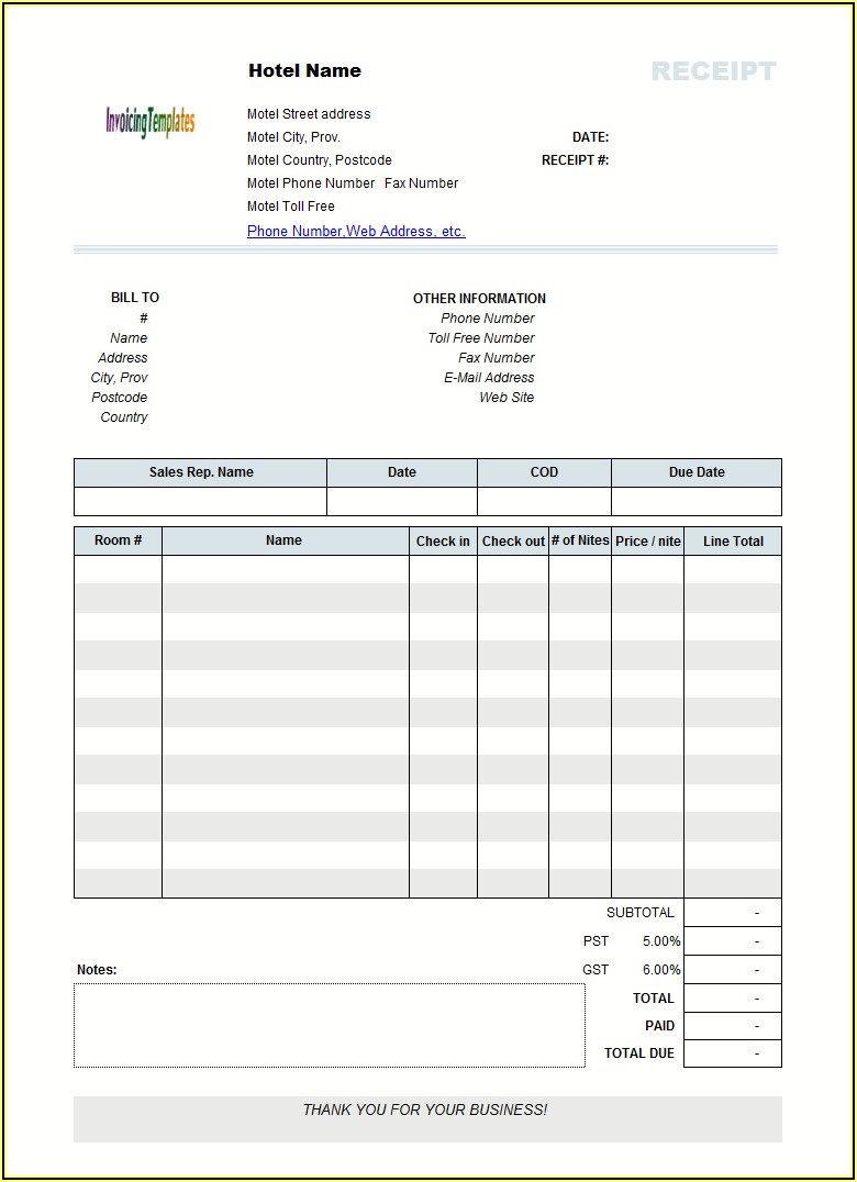 Hotel Bill Format In Word Document Free Download