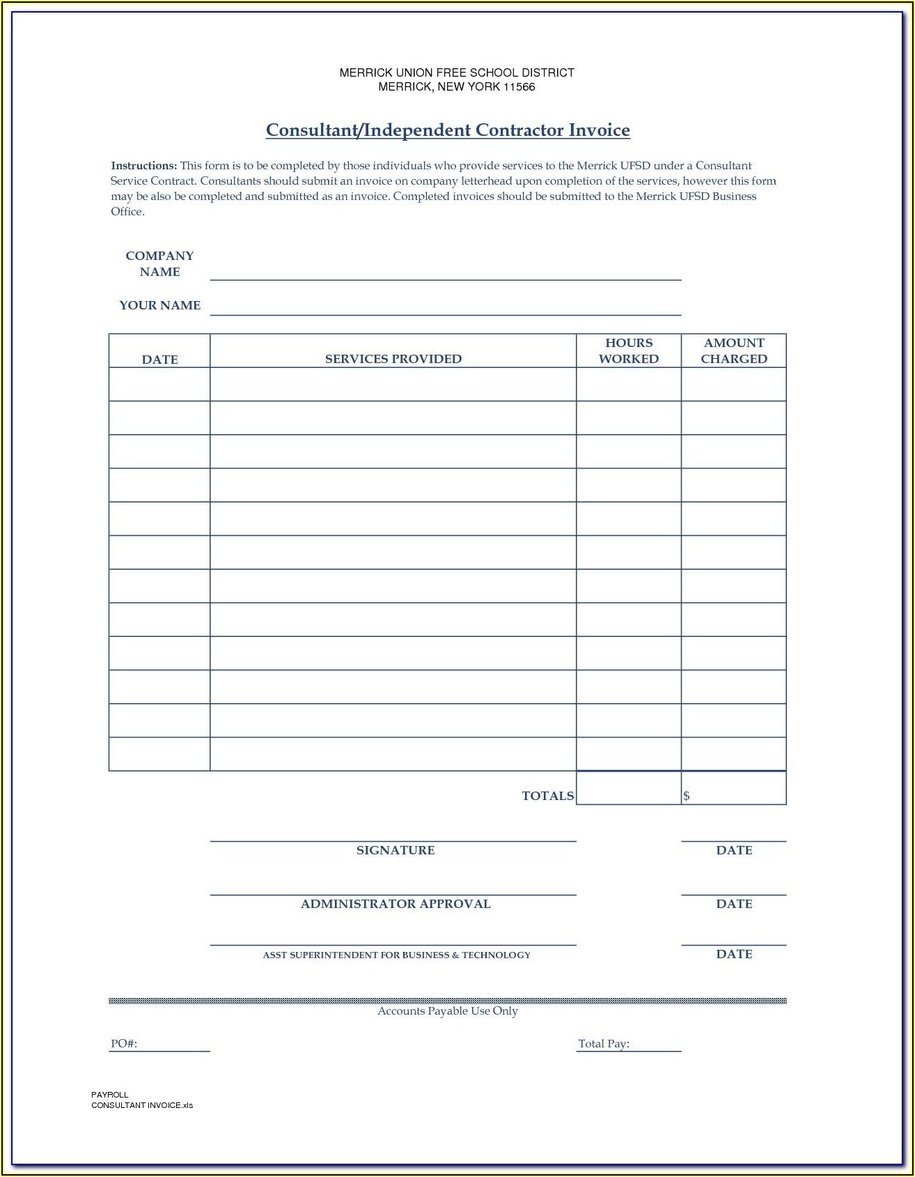 Independent Contractor Invoice Template Canada