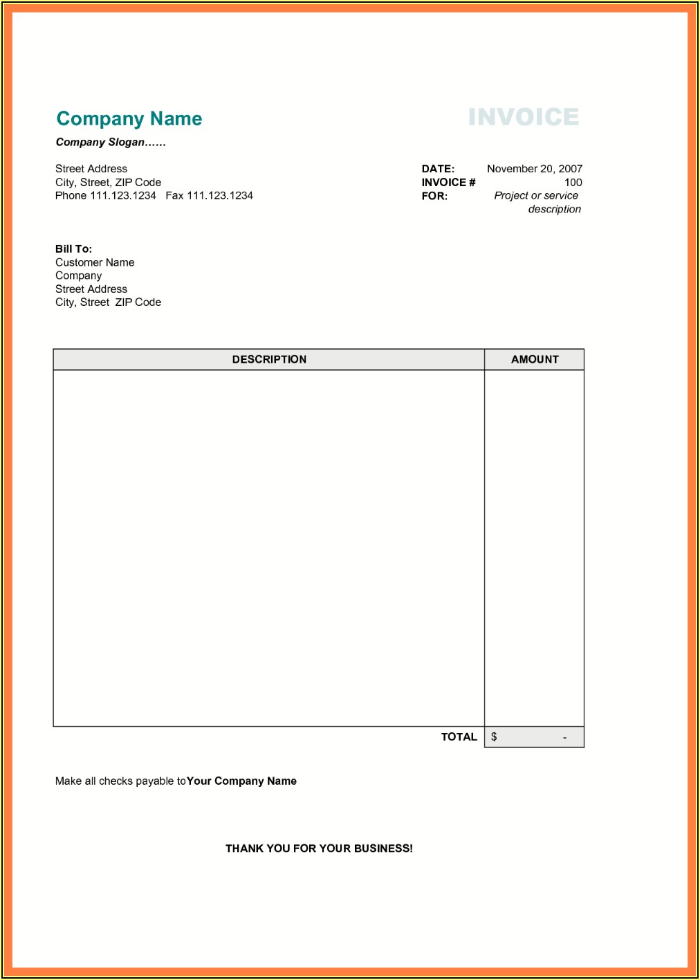 Invoice Format In Word Free