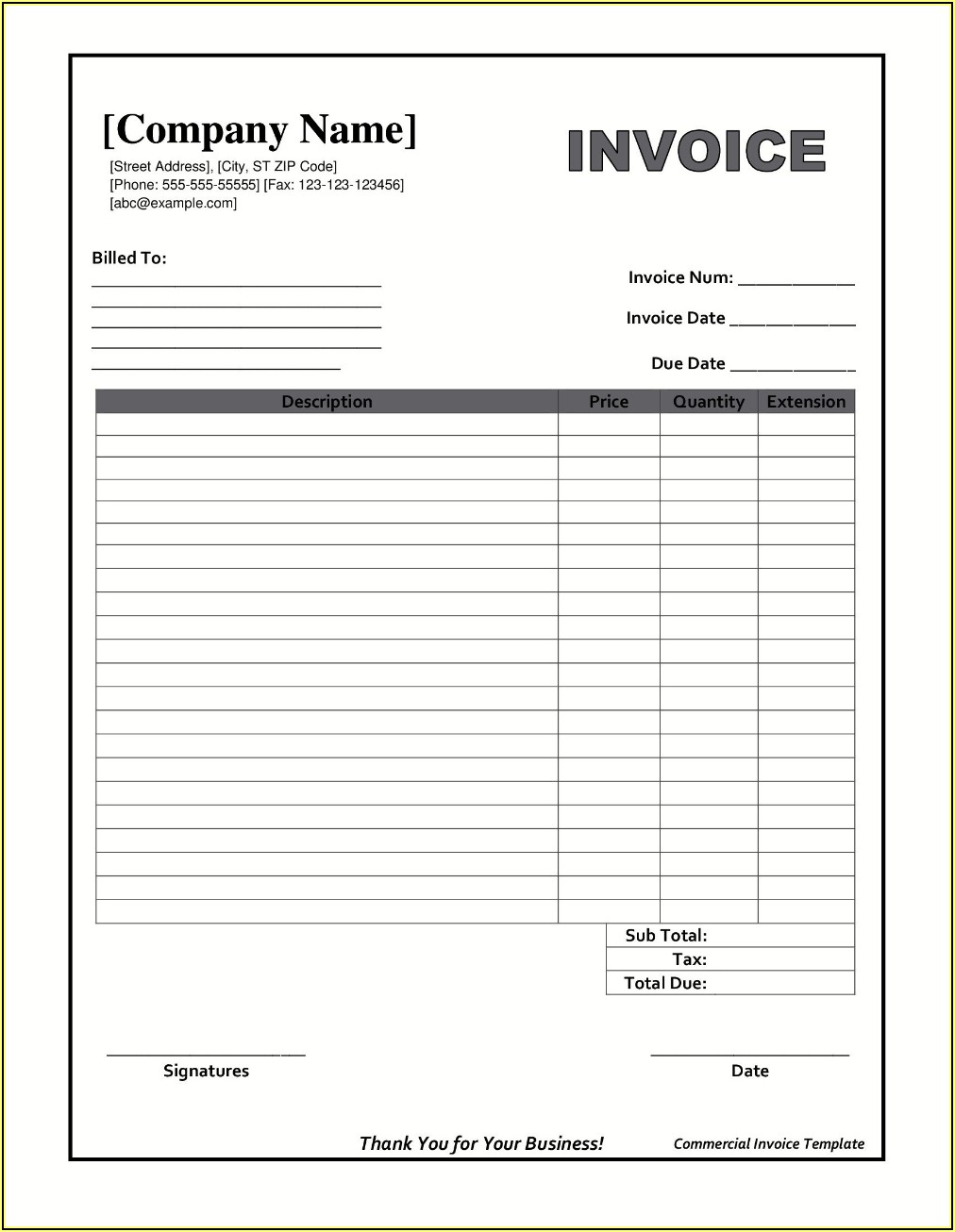Invoice Template Free Printable