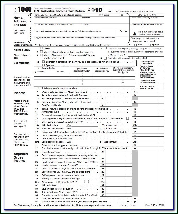 Irs Form 1040 Tax Year 2009