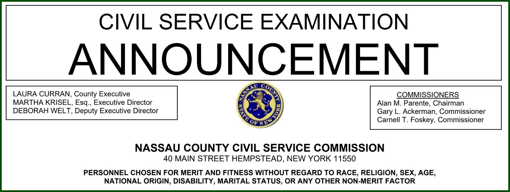 Nys Civil Service Exam Announcements