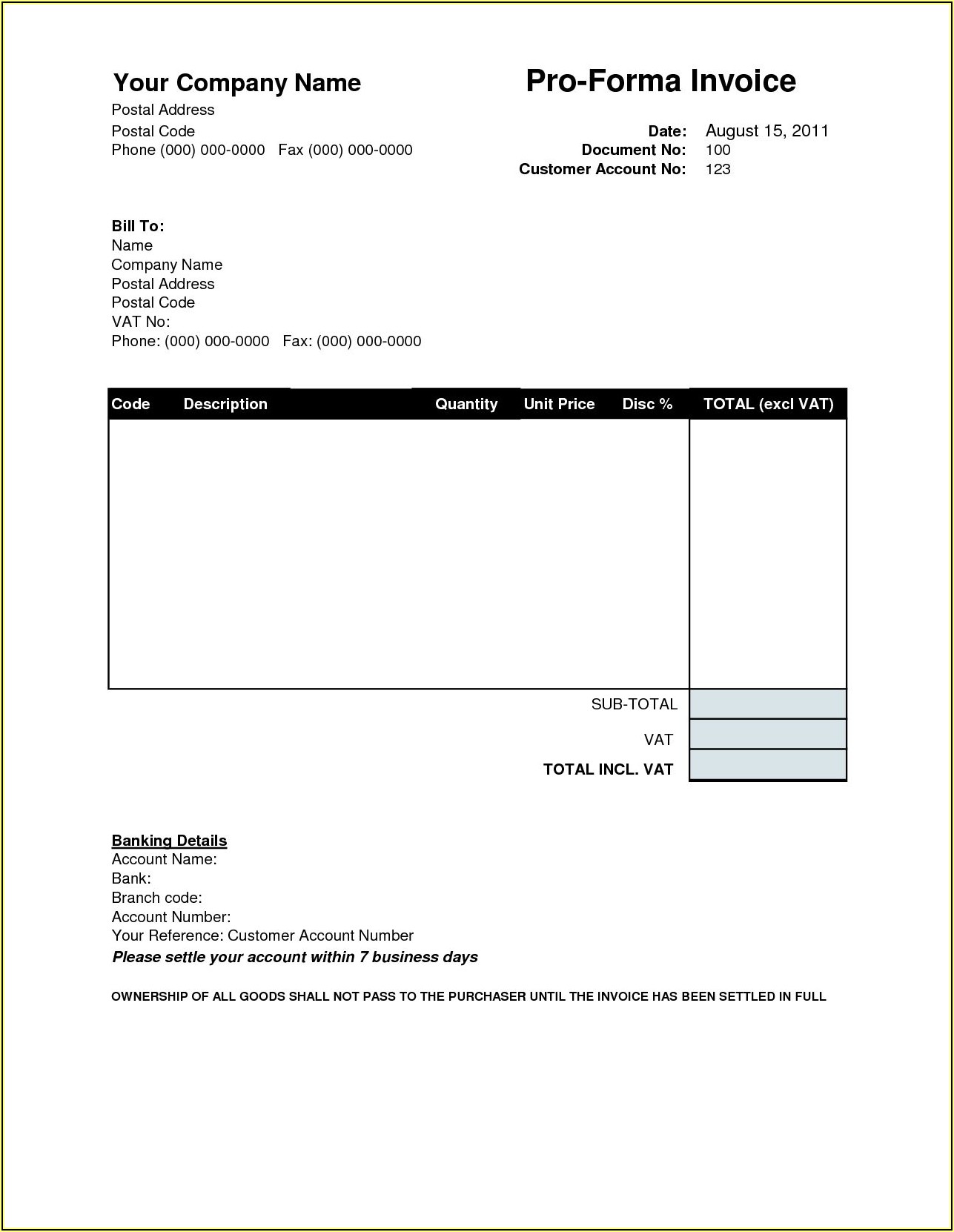 Proforma Invoice Format In Word Download