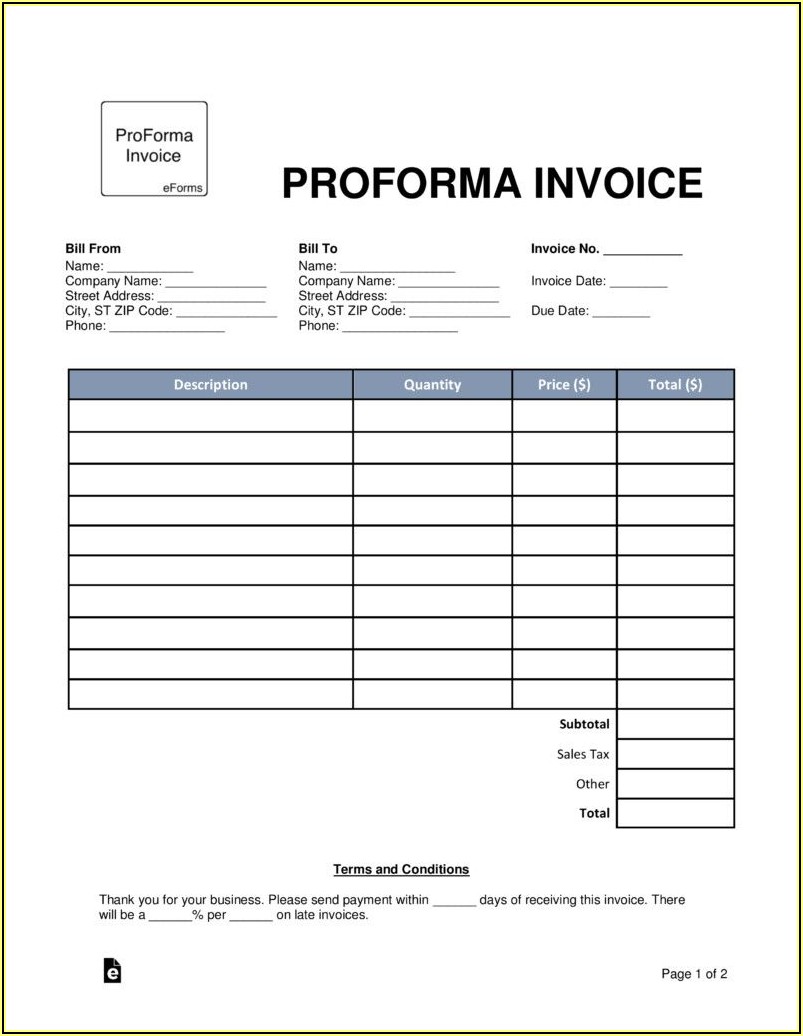 Proforma Invoice Meaning In English