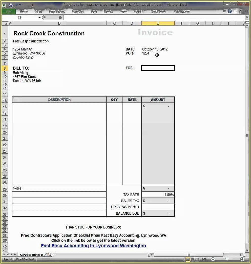 Quickbooks Invoice Template Word