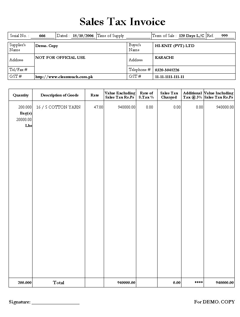 Sales Tax Invoice Format In Word