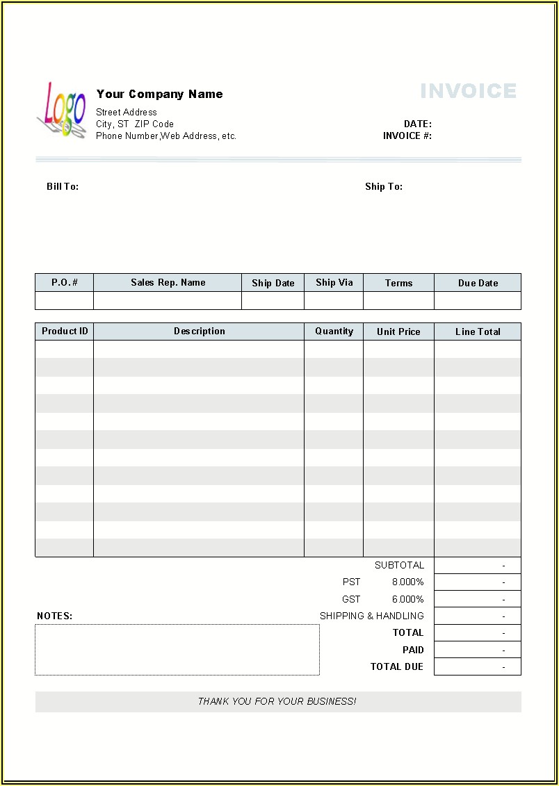 Sample Invoice Template Word Doc