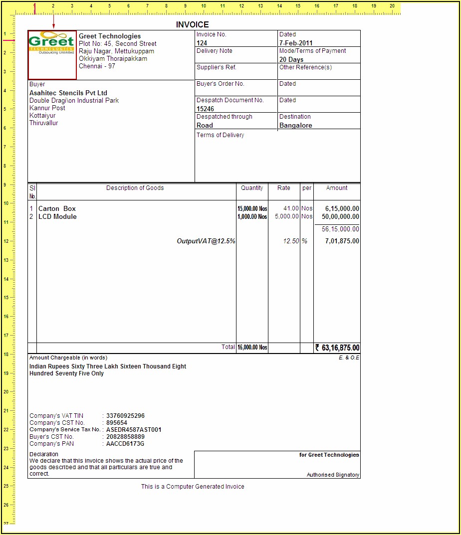 Tally Tax Invoice Format In Word Free Download