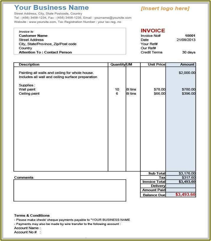 Tax Invoice Format In Ms Word