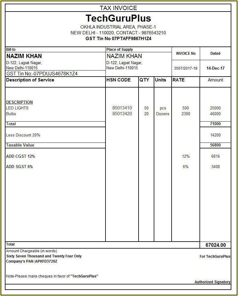Tax Invoice Format In Word Under Gst