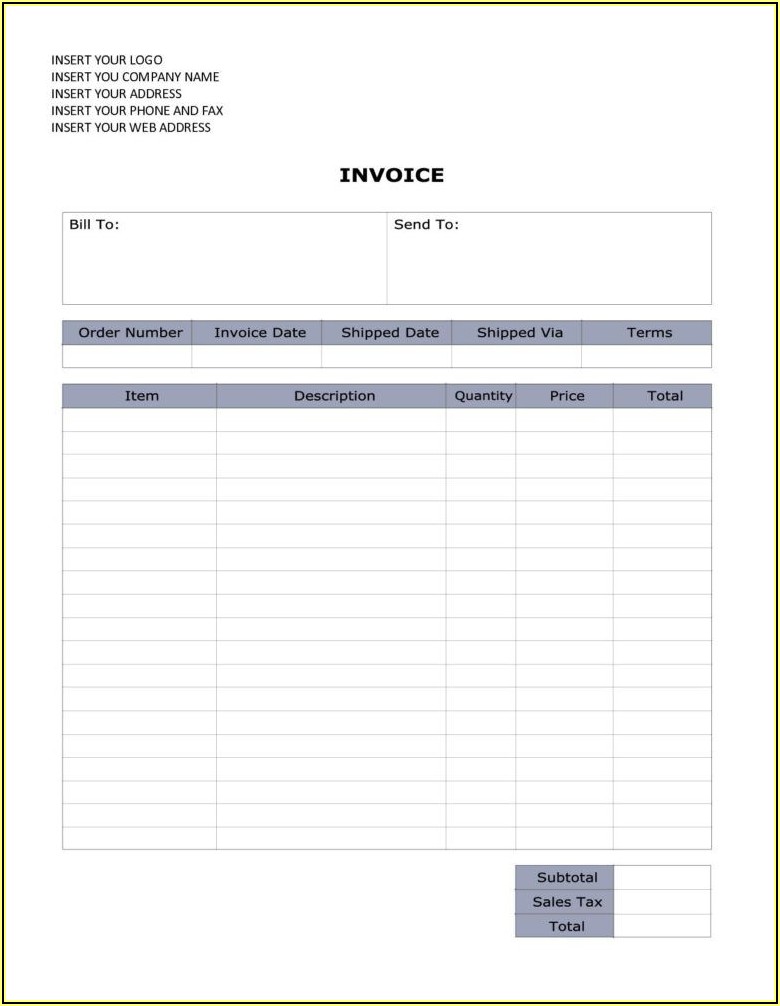 Word Document Sample Invoice Template