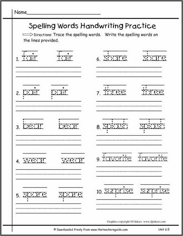 1st Grade Worksheets Spelling