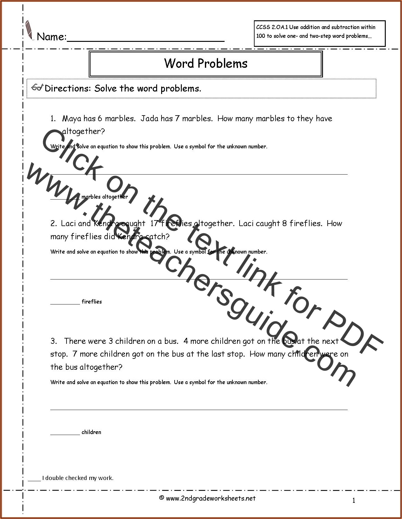 2nd Grade Math Money Word Problems Worksheets Free