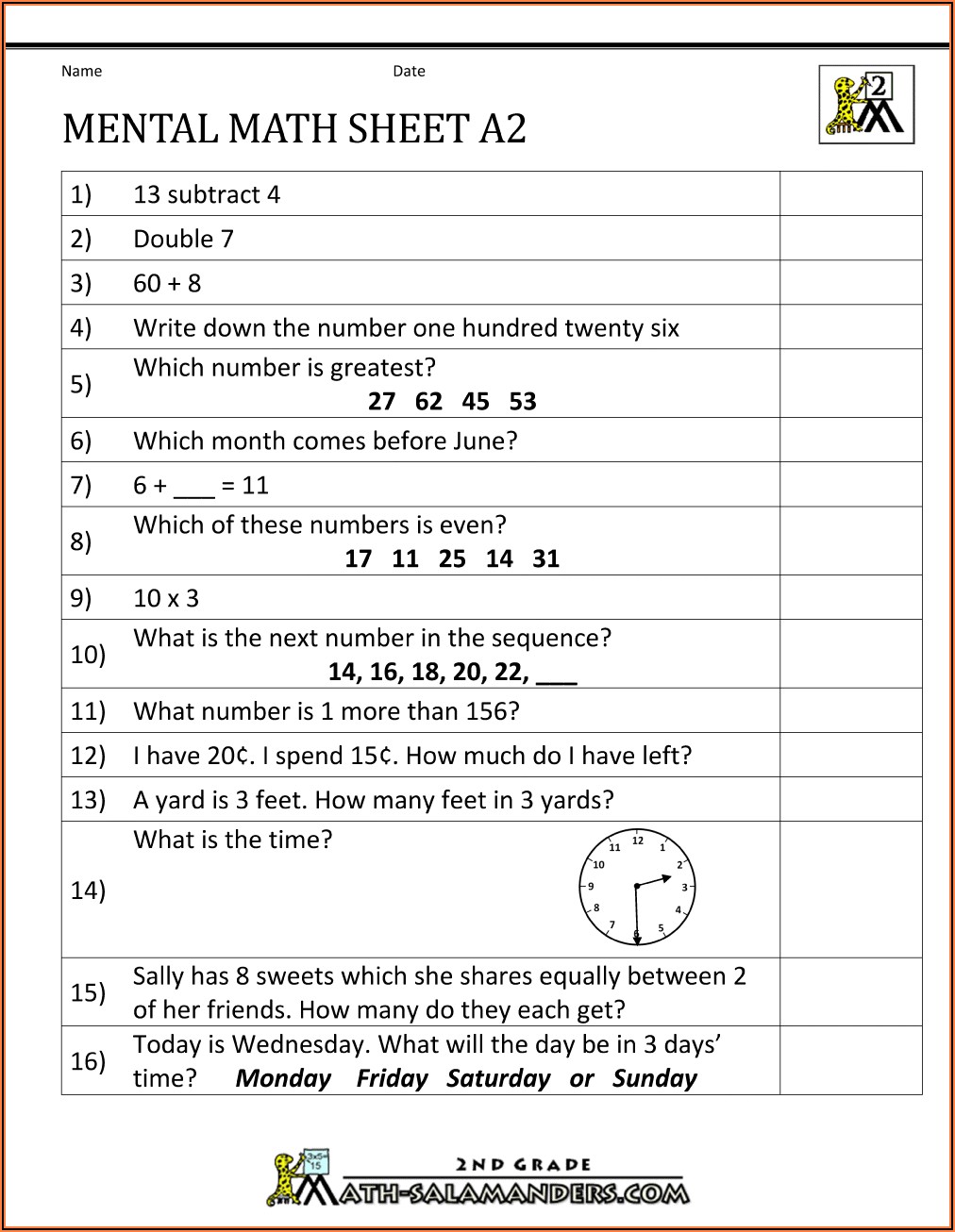 2nd Grade Maths Worksheets India