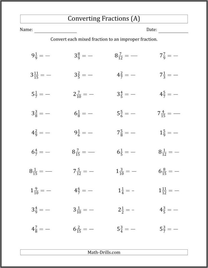 3rd Grade Mixed Numbers Worksheet