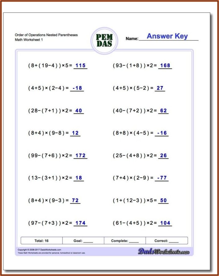 8th Grade Math Order Of Operations Worksheets