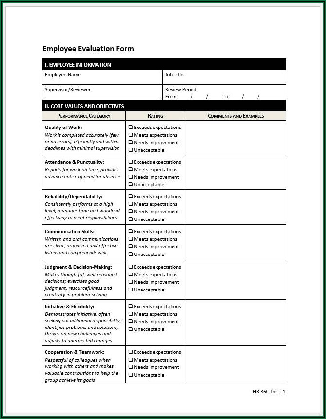 Annual Employee Review Template Free