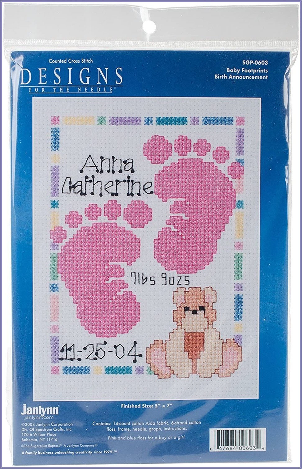 Baby Footprints Birth Announcement Cross Stitch Kit