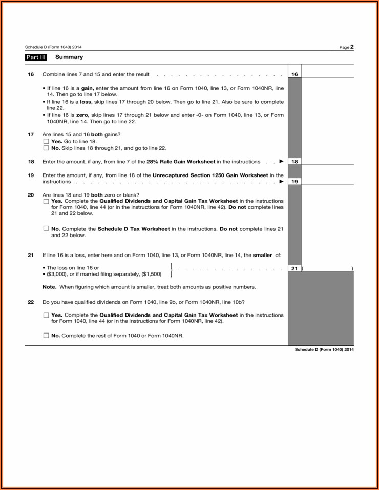 Capital Gains And Losses Worksheet Instructions