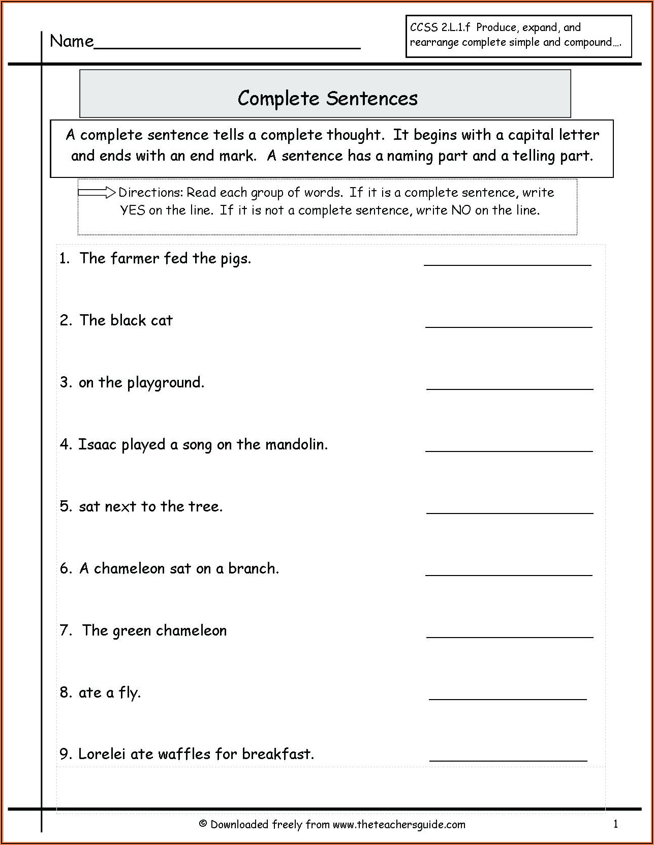 Complete Sentences Worksheets 3rd Grade