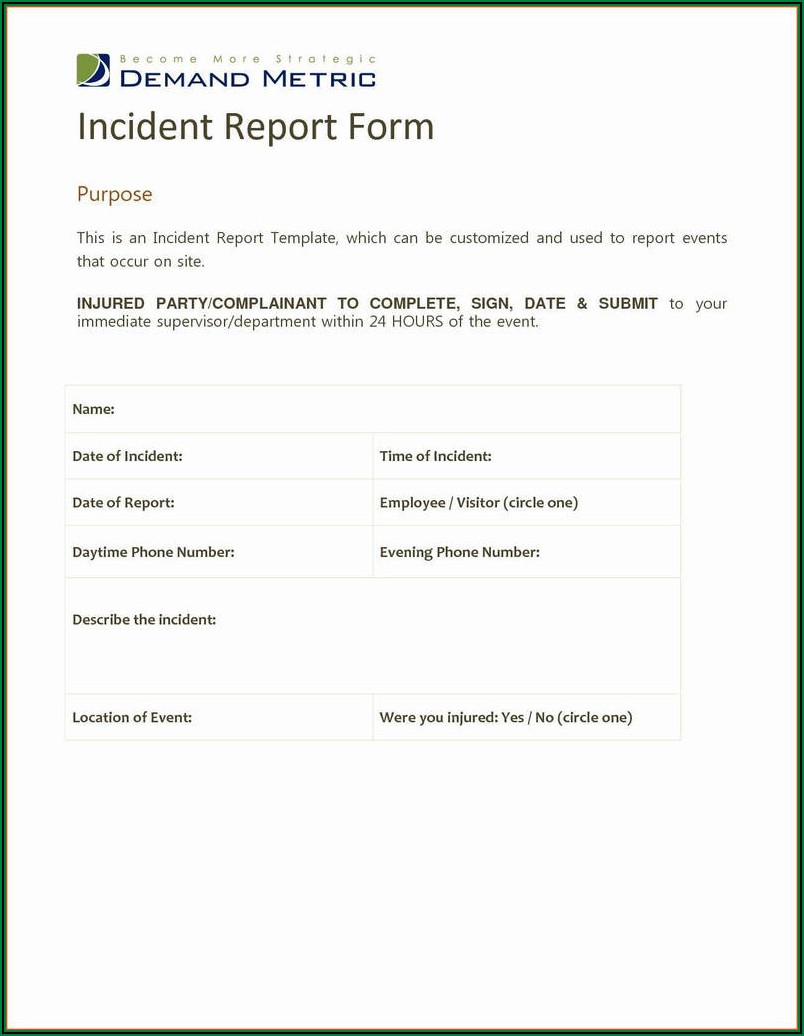 Employee Injury Incident Report Form Template