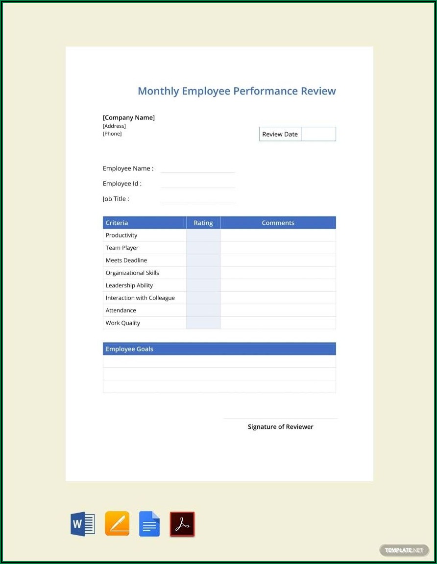 Employee Monthly Performance Review Template Pdf