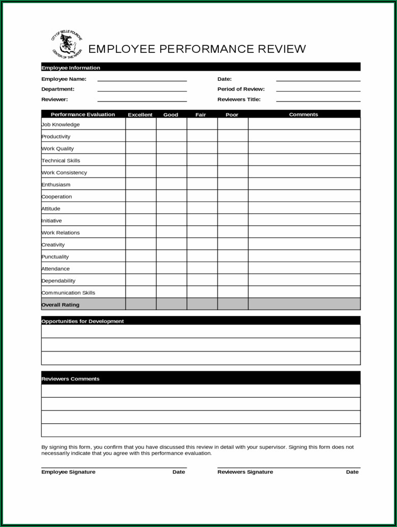 Employee Performance Review Form Pdf