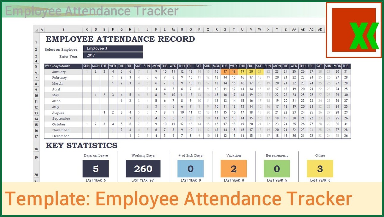 Employee Yearly Attendance Sheet Template Excel